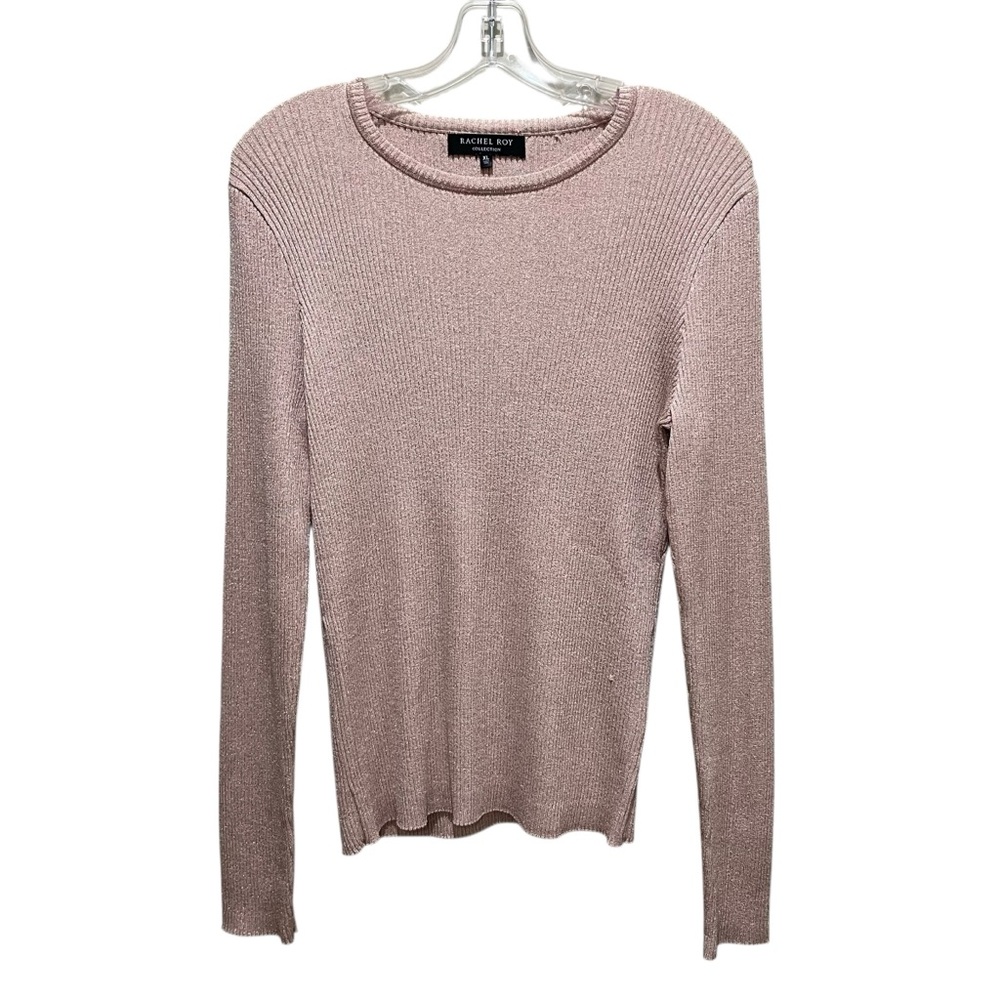 Rachel Roy Collection Metallic Ribbed Knit Sweater Pink Women’s Size XL